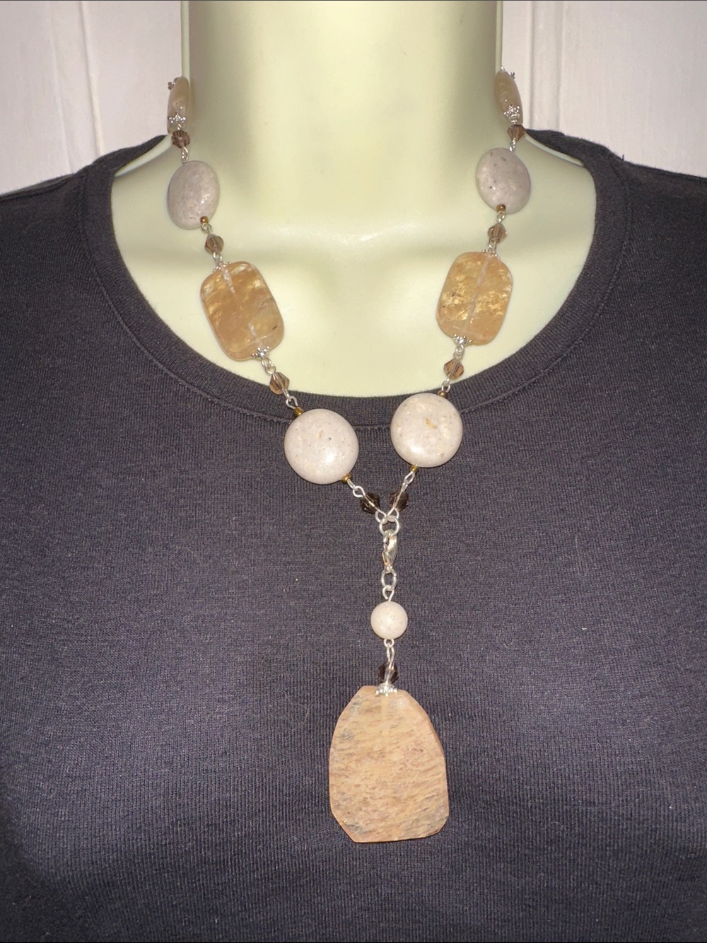 Premier Designs Sand Dune‎ Natural Tan, Beige & Brown Stone Y-Necklace